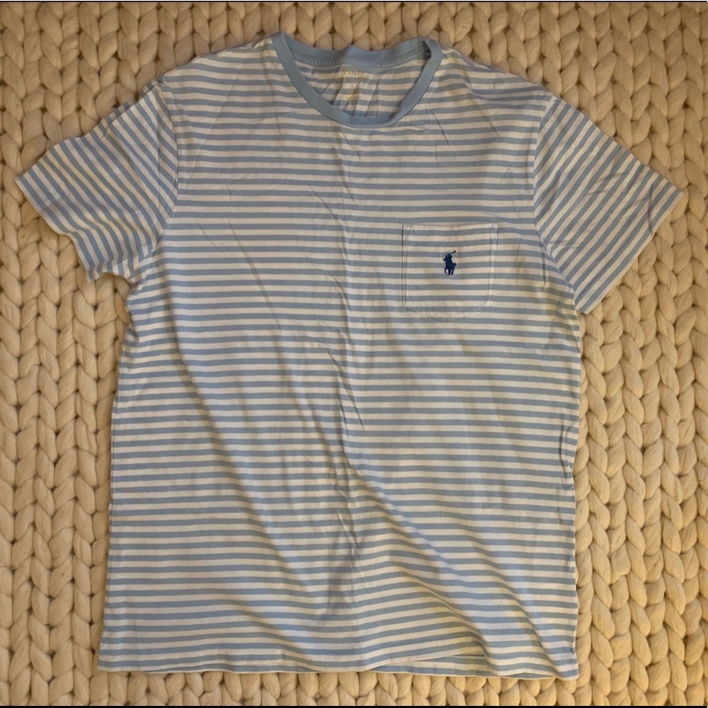 Ralph Lauren Baby Blue Striped Short Sleeve (Mens)